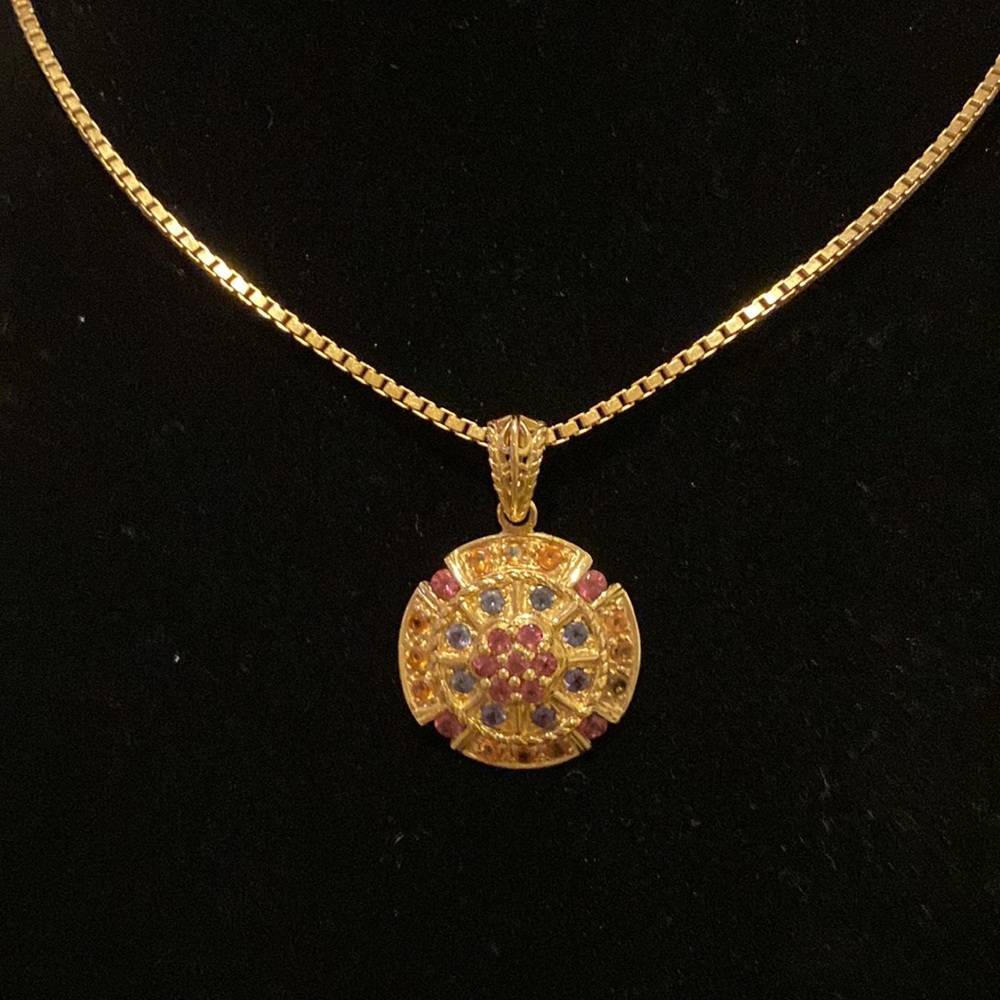 14kt YG Pendant Colors of Sapphire (Chain NOT incl) Pink, yellow, blue colors.